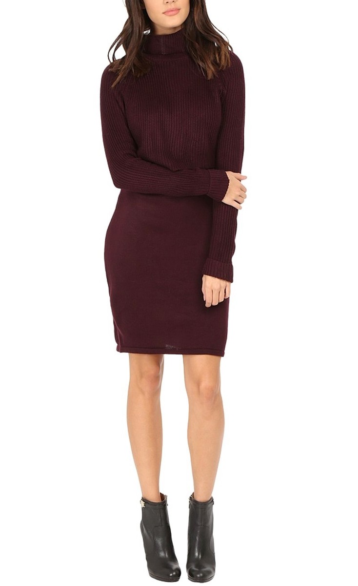 calvin klein sweater dress Womens Grey Wool Blend Mini Turtleneck L (US 12-14) Calvin Klein Aubergine Tiered Turtleneck
