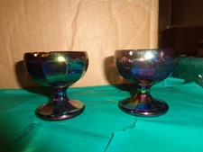 Lot of 2 Imperial Glass Purple/Blue Carnival Glass Salt Cellar Dips 2-1/2" Tall
