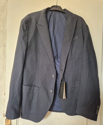 Massimo Dutti Herren Blazer blau uni Reverskragen, Taschen, Gr. 52