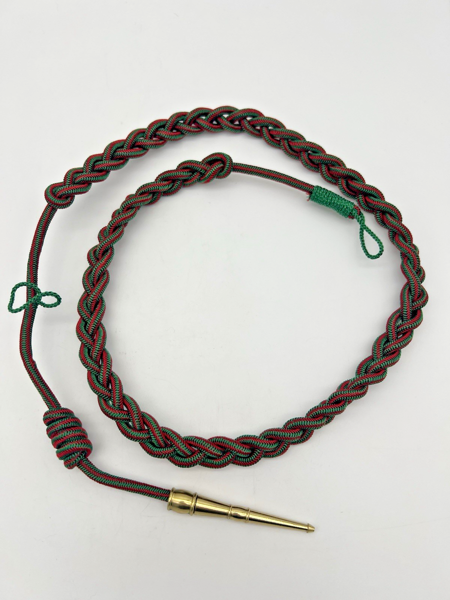 US Army French WWII Fourragere Lanyard Green Red Brass Tip