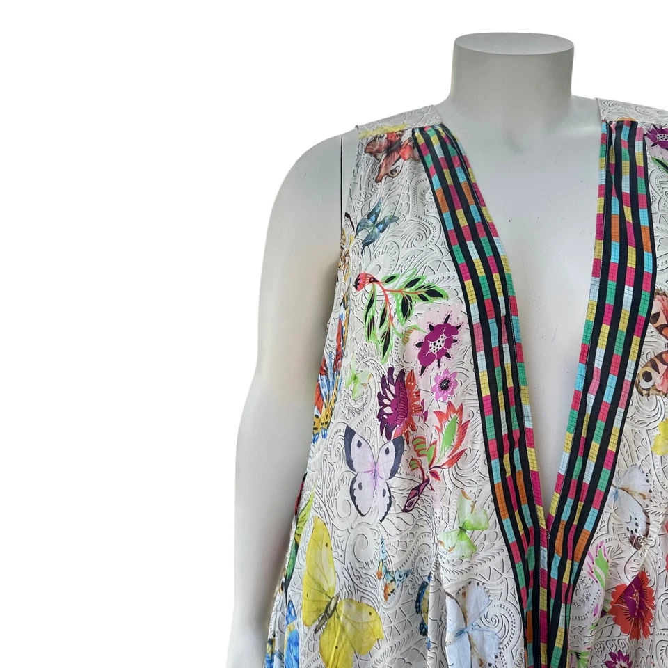 Vestido Johnny Was Talla XL Sin Forro Envolvente de Seda Boho Maxi Edith Floral Topper Plumero Foto 4 de 4