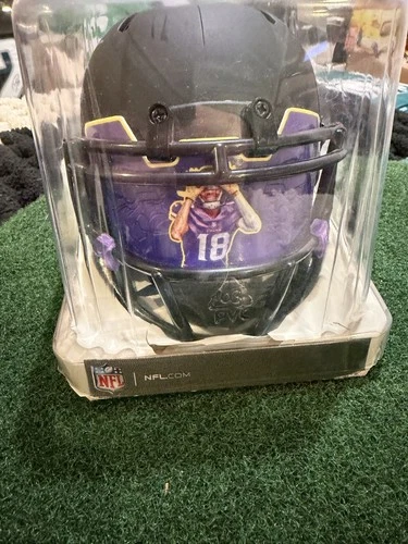 Justin Jefferson Signed Autographed Vikings Lunar Mini Helmet with custom fp