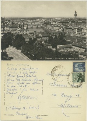 FLORENCE - PANORAMA AND VIEW OF THE BRIDGES 1948 POSTCARD