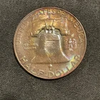 1963 D Franklin 50c Half Dollar Unc FBL Rainbow Toned Rev-90% Silver Coin #2