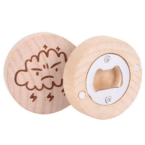 Smile + Thunder 2Pcs Wooden Round Shape Bottle Opener Wood Fridge Magnet Deco - Picture 3 of 10