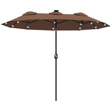 9.7' Double-sided Patio Umbrella with LED Solar Light, Tilt, Coffee
