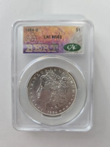 1884-O New Orleans Morgan Silver Dollar CAC MS 63 Bert Label