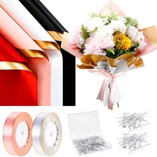 80 Sheets Double Sided Flower Wrapping Paper with 200 Pins and 2 Ribbons