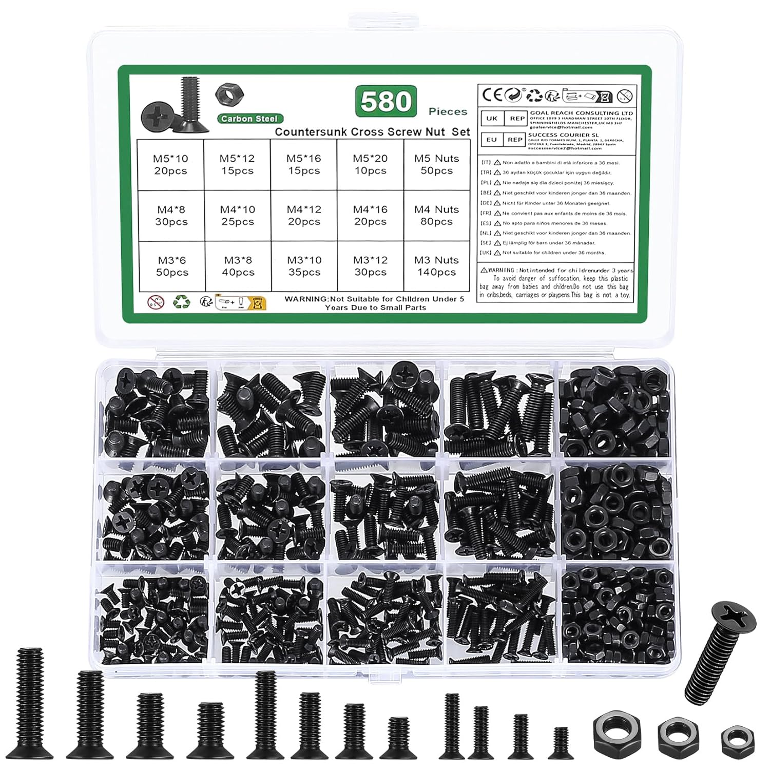 790 Pcs M3 M4 Screws Set Countersunk Bolts and Nuts Flat Head Machine Screw Nut