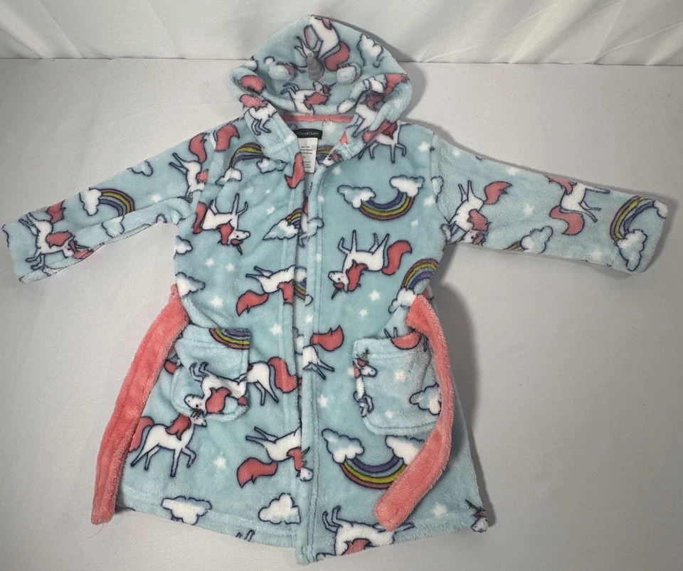 Bata de baño con capucha Cuddl Duds unicornio ropa de dormir albornoz pijama con bolsillos talla 3T Foto 4 de 4