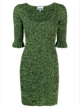 GANNI flounce-sleeve mélange minidress kelly green - Size L