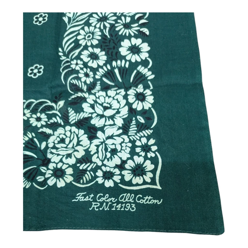 Bandana Vintage Color Rápido Todo Algodón 14193 Ribete Floral Excelente Verde X Foto 3 de 4