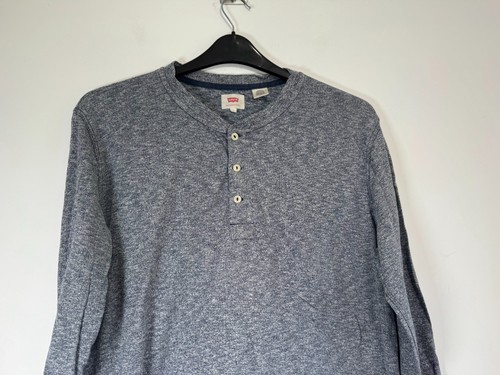 Levi’s Long Sleeve Top Men Large Grey Henley Cotton Casual Sweater Top Button Up - Picture 2 of 7