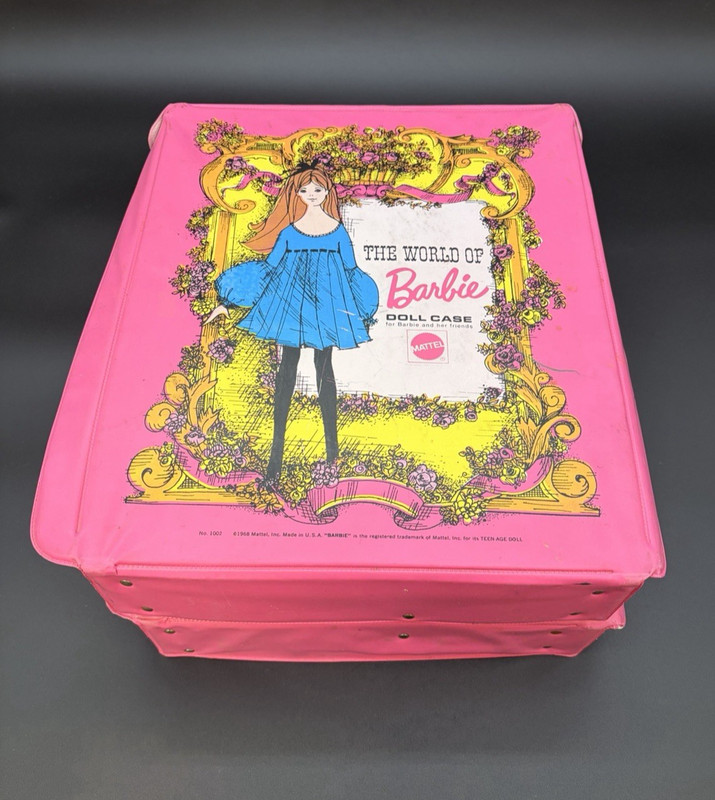 2 Vintage Pink 1968 "The World of Barbie" Cases with 1 Doll and Outfits