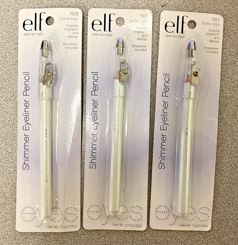 LOT OF 3 PCS ELF SHIMMER EYELINER PENCIL #7601 ICONIC IVORY 0.04 oz EACH NIP