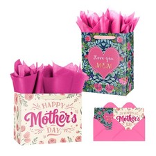 13" 2PCS Large Mother's Day Floral Gift Bag with Tissue Paper for Women Love ...