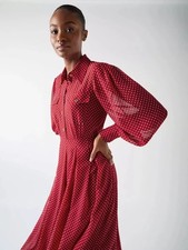 LK Bennett Cody Red Polka Dot Spotty Tea Midi Dress UK 12 US 8 RRP £299