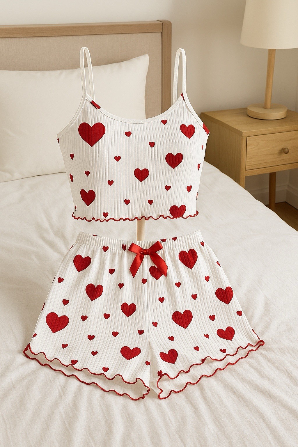 Women&rsquo;s Heart Print Pajama Set Gift Wrapped Cute Sleepwear Loungewear New 2 Piec