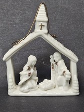 White and Gold Christmas Nativity Scene Porcelain Ornament 3" x 4" White and Gold Christmas Nativity Scene Porcelain Ornament 3" x 4" - Image 1