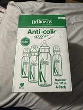 Dr Brown  s Anti-Colic Glass Baby Bottles Narrow 8oz 250ml 4 Pack