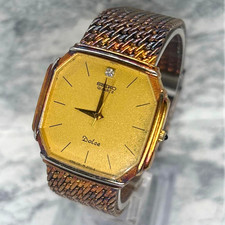 SEIKO Dolce 7731-5000 Octagon Diamond Gold Vintage Quartz Analog Men's Watch JP