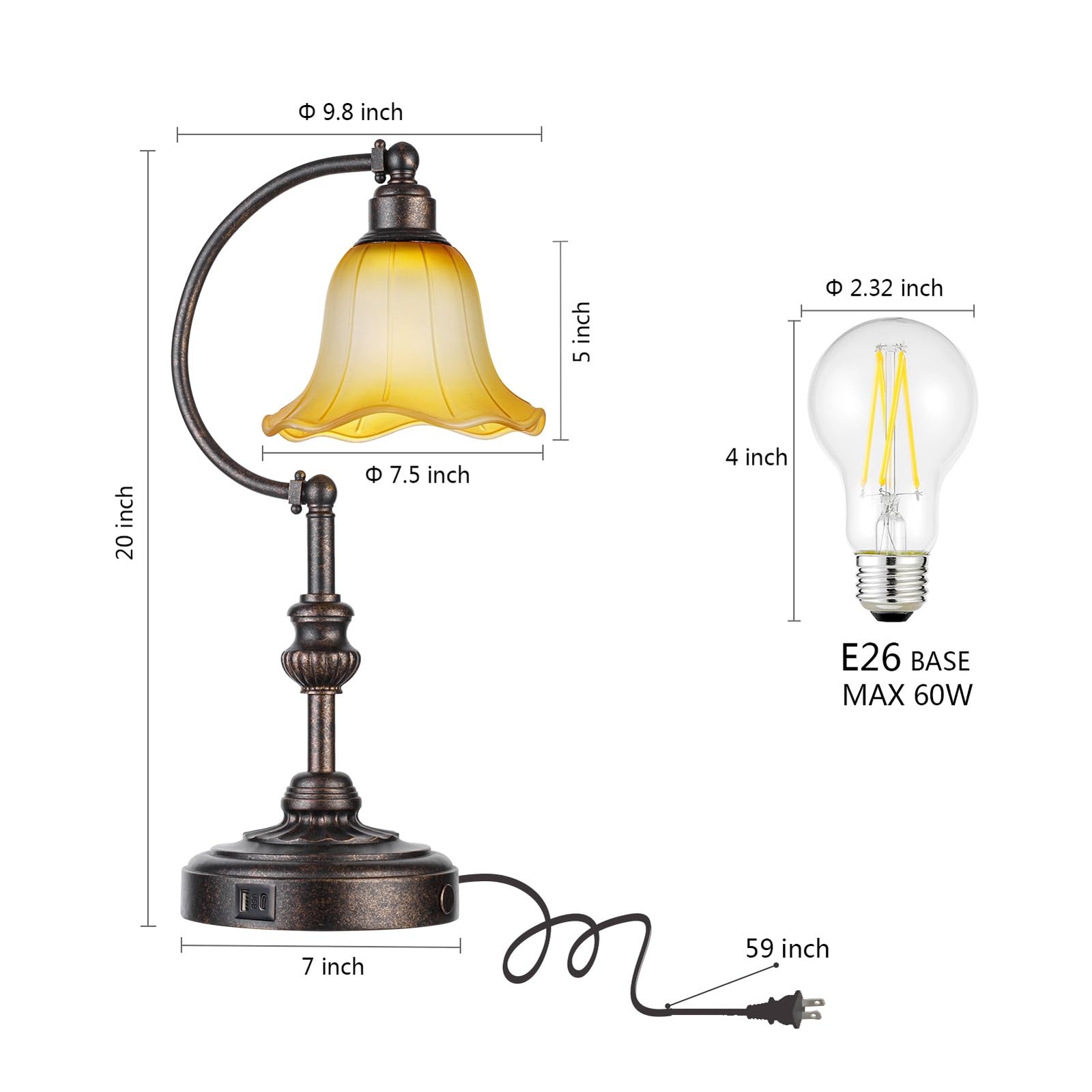 Touch Farmhouse Table Lamp for Living Room, 3-Way Dimmable Rustic Nightstand ...