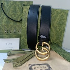 Gucci Belt GG Black Leather 1.5 Inch Size 80/32 For 6-8 Pants or 30-32 In Men