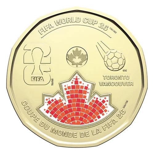 2026 Canada FIFA World Cup Coloured Loonie 1 Dollar Mint UNC $1 Colored Coin