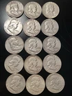 New Listing15 (fifteen) 1954 Ben Franklin 90% Silver Circulated Half Dollars - FV $7.50