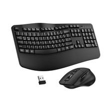 Wireless Keyboard and Mouse Combo, 2.4G Full Size Wave Keys Ergonomic Keyboard