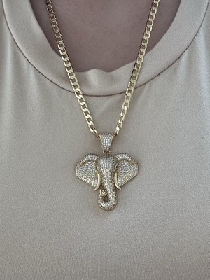 Großer Iced 18kt Gold XP Elefant Anhänger & 55cm (22 ) Panzerkette 