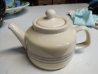 Vintage McCoy Pottery Cream With Pink & Blue Stripes Coffee / Tea Pot With Lid