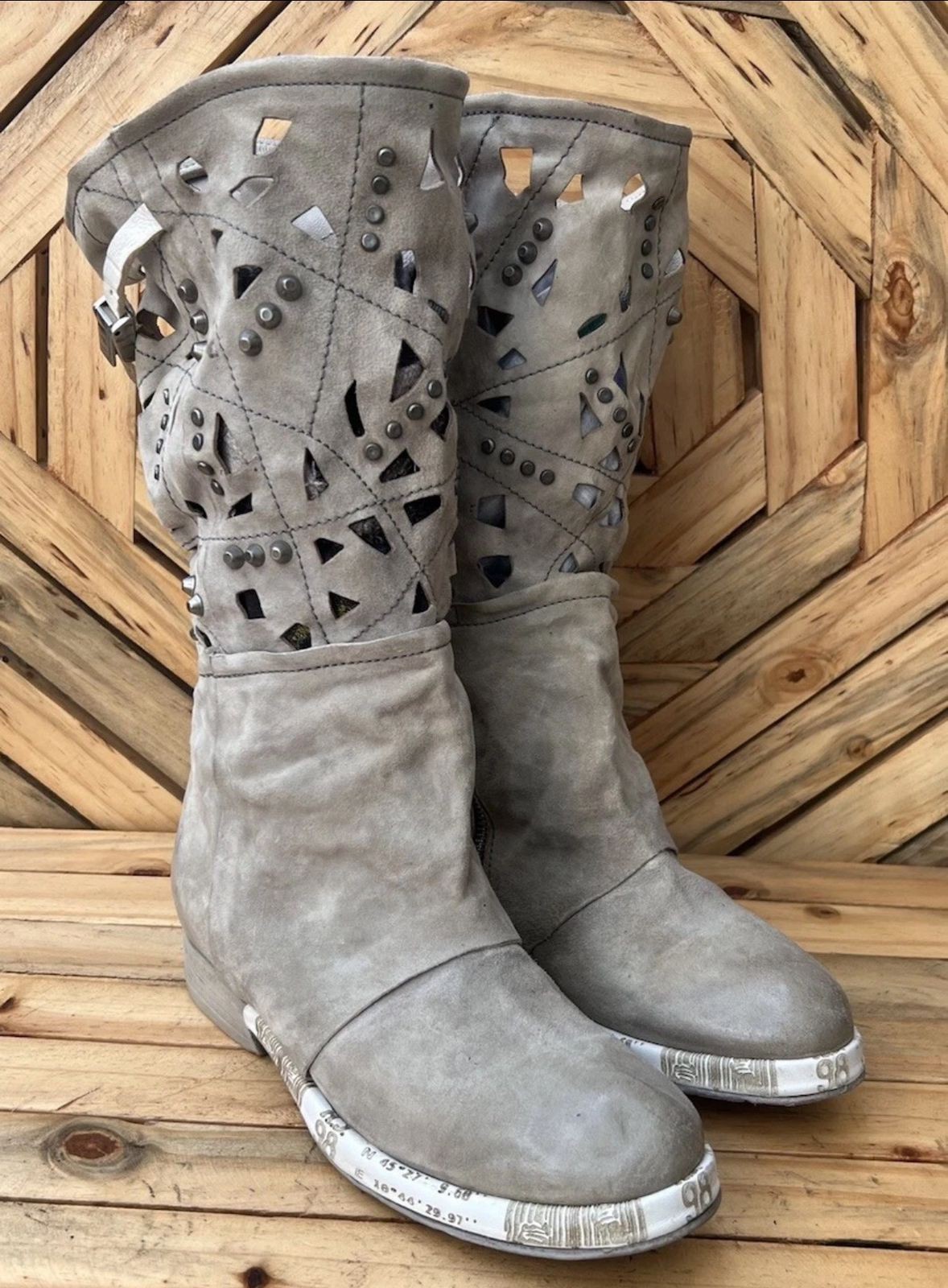 AS 98 Airstep italian Zipper Boho Biker Grey Distressed Boots Sz EU 37/US 6.5-7