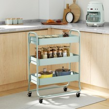 HOMCOM 3-Tier Storage Trolley Storage Cart with Mesh Backets, Wheels Refurbished