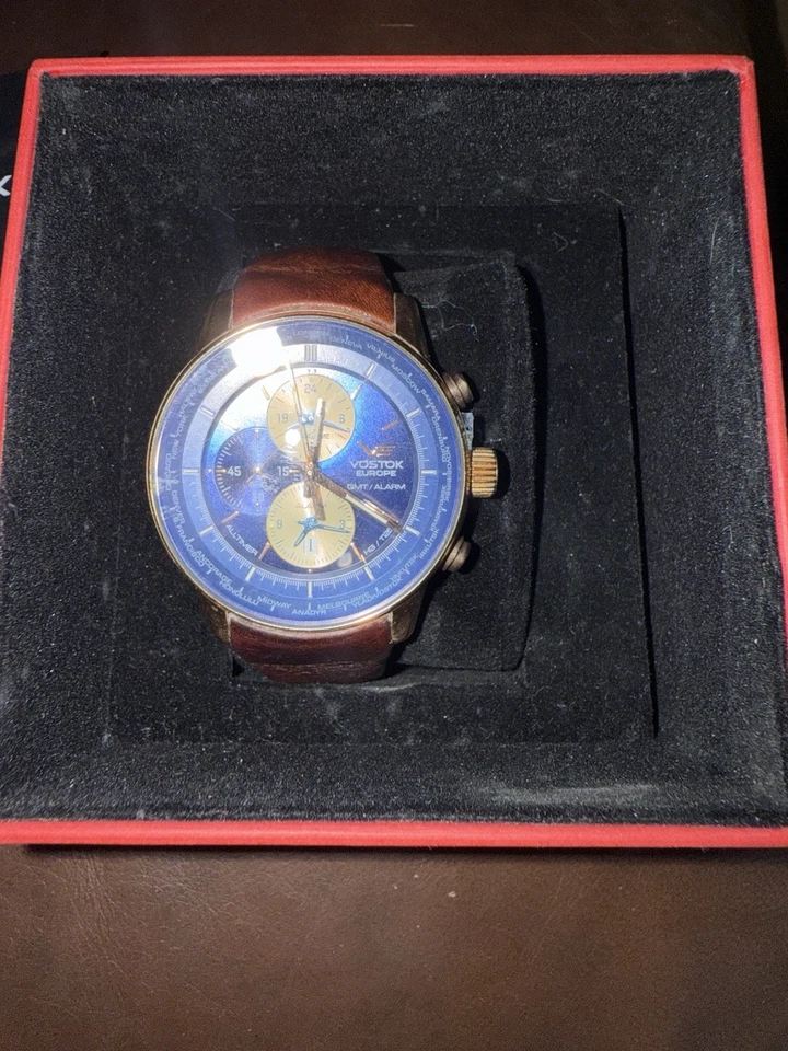 Vostok Europa mens watches automatic Royal Blue Face Rich Brown Leather Band - Image 3 of 4
