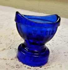 Antique WYETH Cobalt Blue Glass Eye Cup Wash 8 Paneled Apothecary EXC