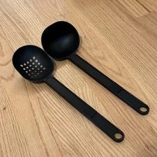 Vintage T-FAL Canada Black Nylon Slotted Serving Spoon & Soup Ladle Utensils Set