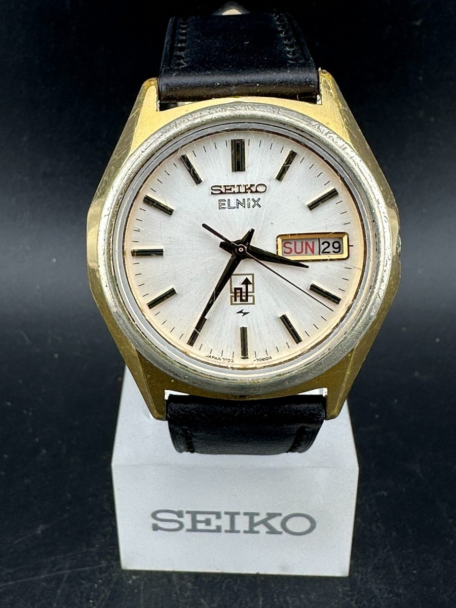 1976 Seiko Elnix Mens Silver Dial Day Date Eng/Kanji 36mm Quartz