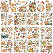 12 Sheets Fall Rub on Transfers for Crafts and Furniture Pumpkin Sunflower Maple