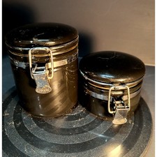 69.  Set of 2 Black Ceramic Crocks