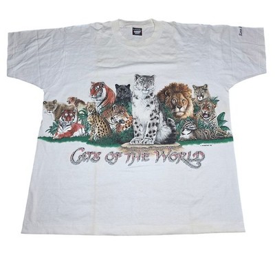 Vintage 1992 Habitat Cats of the World T-Shirt XL Screen Stars Ross Park Zoo 90s