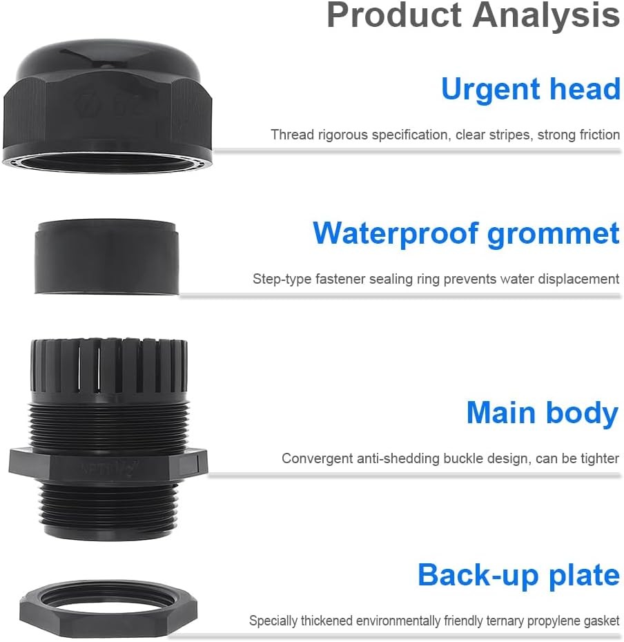 RTNLIT 1-1/2" NPT Cable Gland, Waterproof 1-1/2'' (1-Pack), Black 