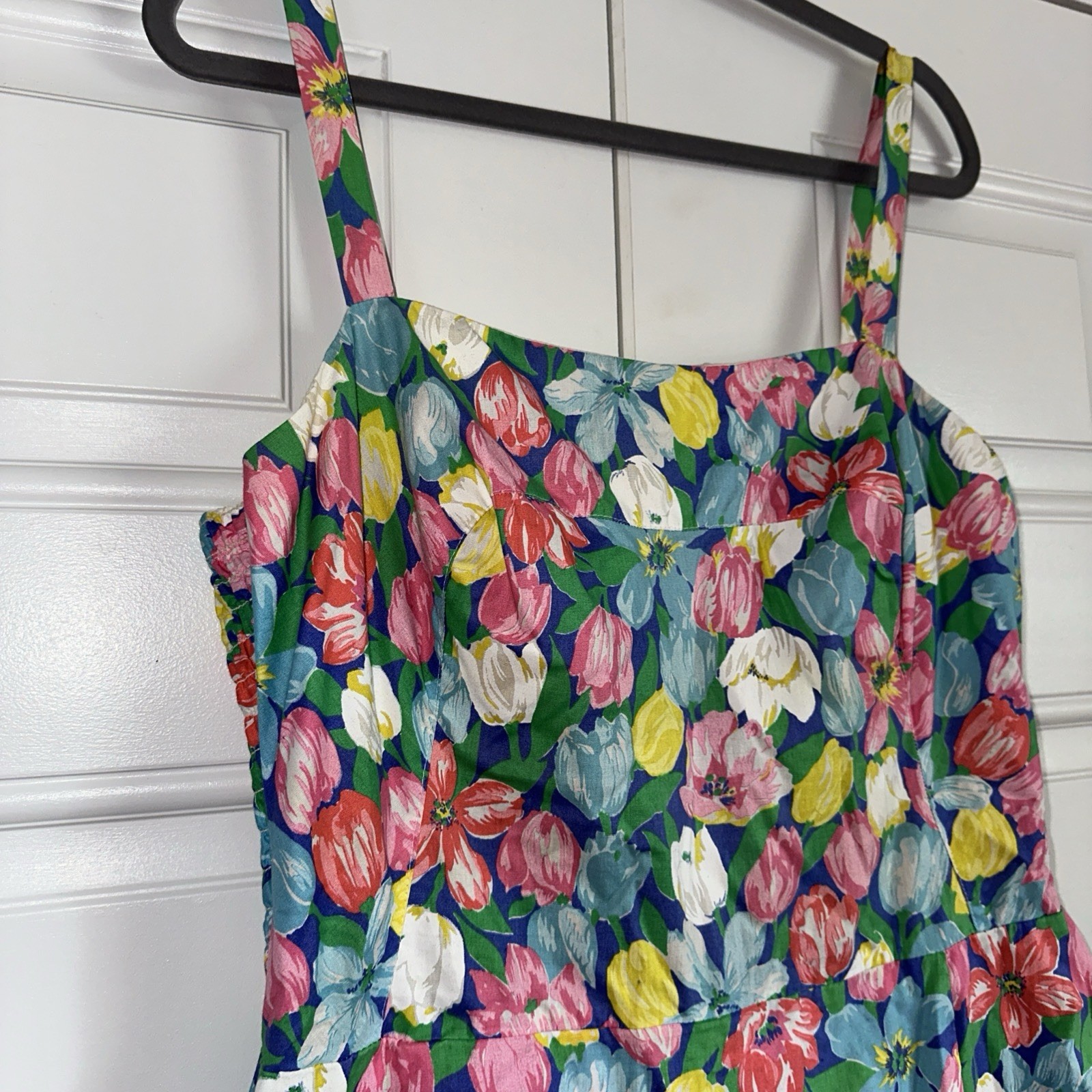 Vintage GaBar Cotton Play Swim Suit Sz 18 Union Label Pretty Tulips Built Bra