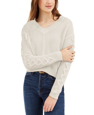 Almost Famous Juniors' Lace-Up Sweater white Size Medium