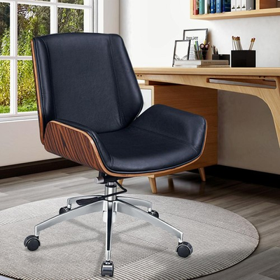 #ad Mid Back Office Chair Black Real Leather Executive Office Task Computer Chair $254.15