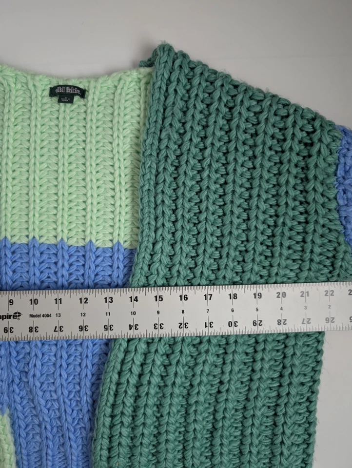 Cárdigan suéter Wild Fable grueso tejido bloques de colores pequeño azul verde para mujer Foto 4 de 4