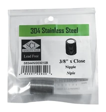 Smith-Cooper 4632100600 Stainless Steel Lead-Free Nipple 3/8 MPT x Close L in.