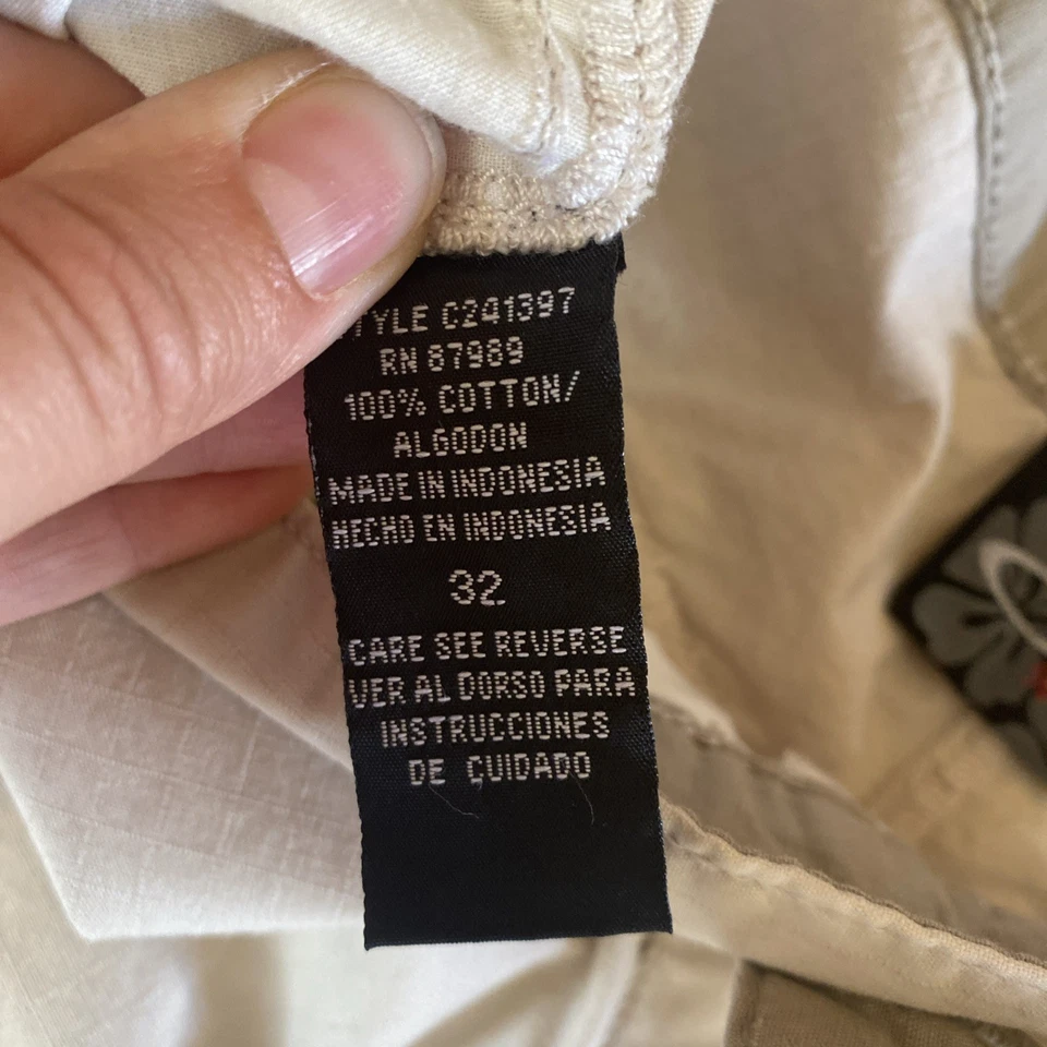 Y2K 男式 OP 运动工装短裤 32 码冲浪核心棉质米色 — 第 4/4 张图片