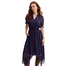 Draper James Dress Midi Asymmetrical Hem Smocked Waist Blue Red Women’s Size XXL