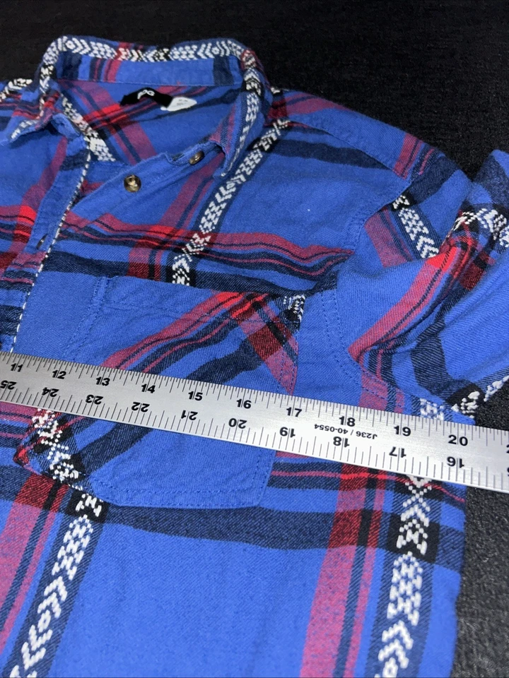 BDG Mens Medium Button Down Shirt Blue/Red Plaid and Aztec Pattern - Image 3 of 4